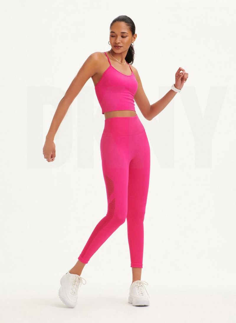 Pink DKNY Rib Knit High Waisted Seamless Women's Leggings | USA-D0392