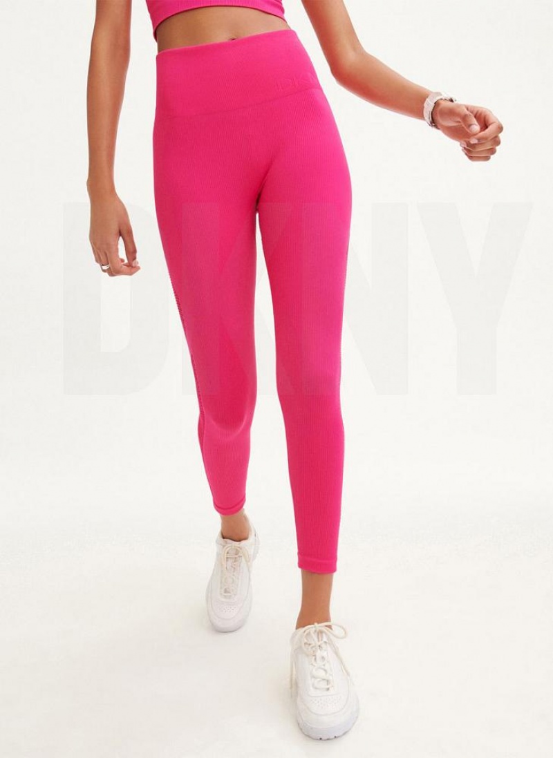 Pink DKNY Rib Knit High Waisted Seamless Women's Leggings | USA-D0392