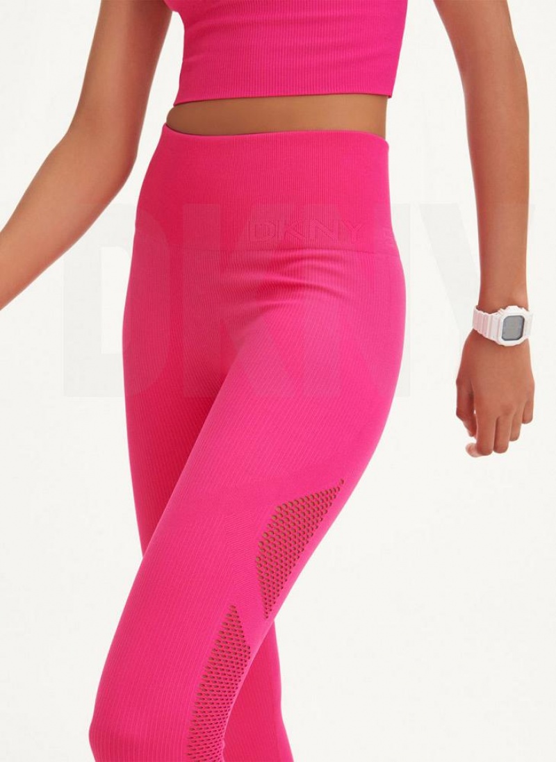 Pink DKNY Rib Knit High Waisted Seamless Women's Leggings | USA-D0392