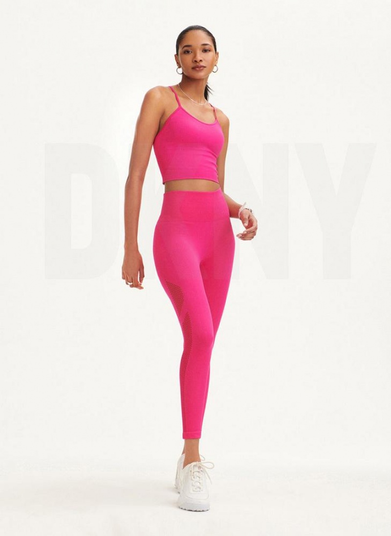 Pink DKNY Rib Knit High Waisted Seamless Women's Leggings | USA-D0392