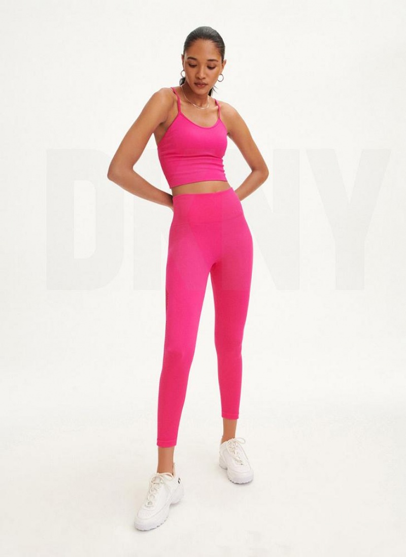 Pink DKNY Rib Knit High Waisted Seamless Women's Leggings | USA-D0392