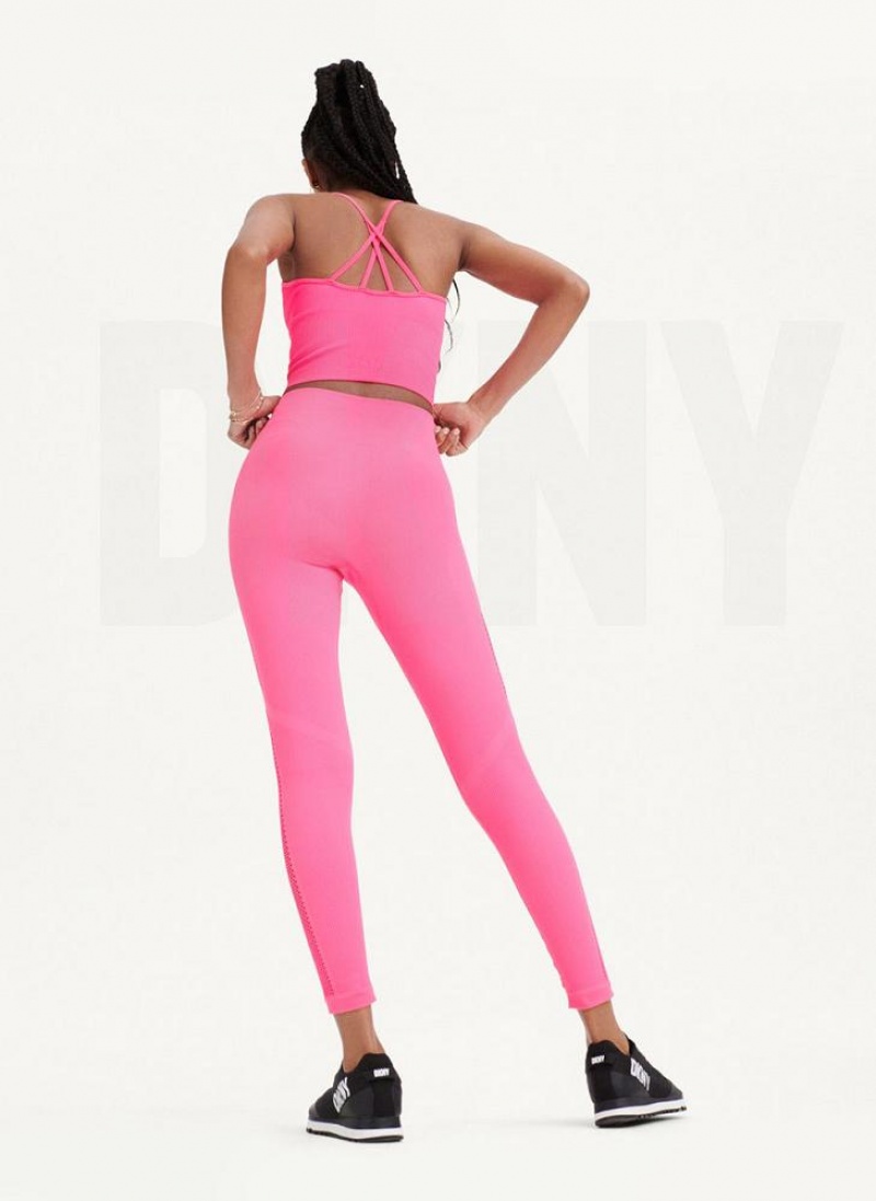 Pink DKNY Rib Knit High Waisted Seamless Women's Leggings | USA-D1960