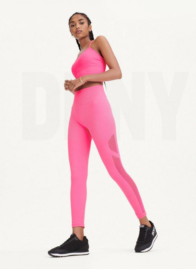 Pink DKNY Rib Knit High Waisted Seamless Women's Leggings | USA-D1960