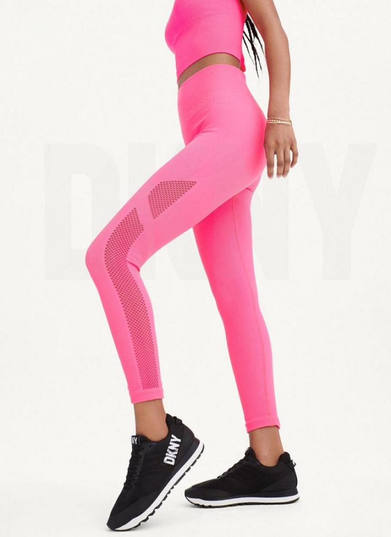 Pink DKNY Rib Knit High Waisted Seamless Women's Leggings | USA-D1960
