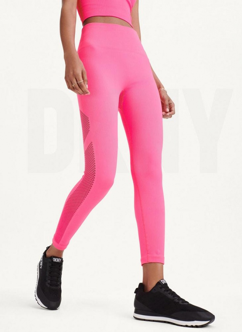 Pink DKNY Rib Knit High Waisted Seamless Women\'s Leggings | USA-D1960