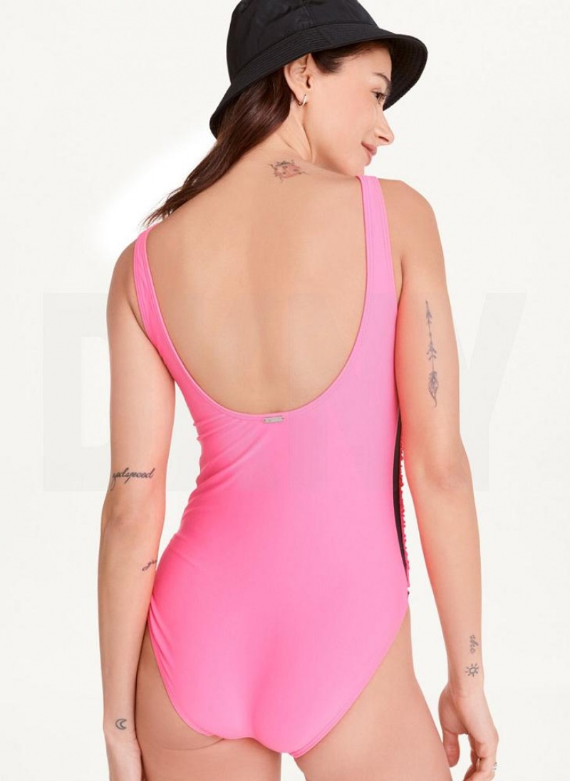 Pink DKNY Scoop Neck One-Piece Women's Swimsuits | USA-D0616