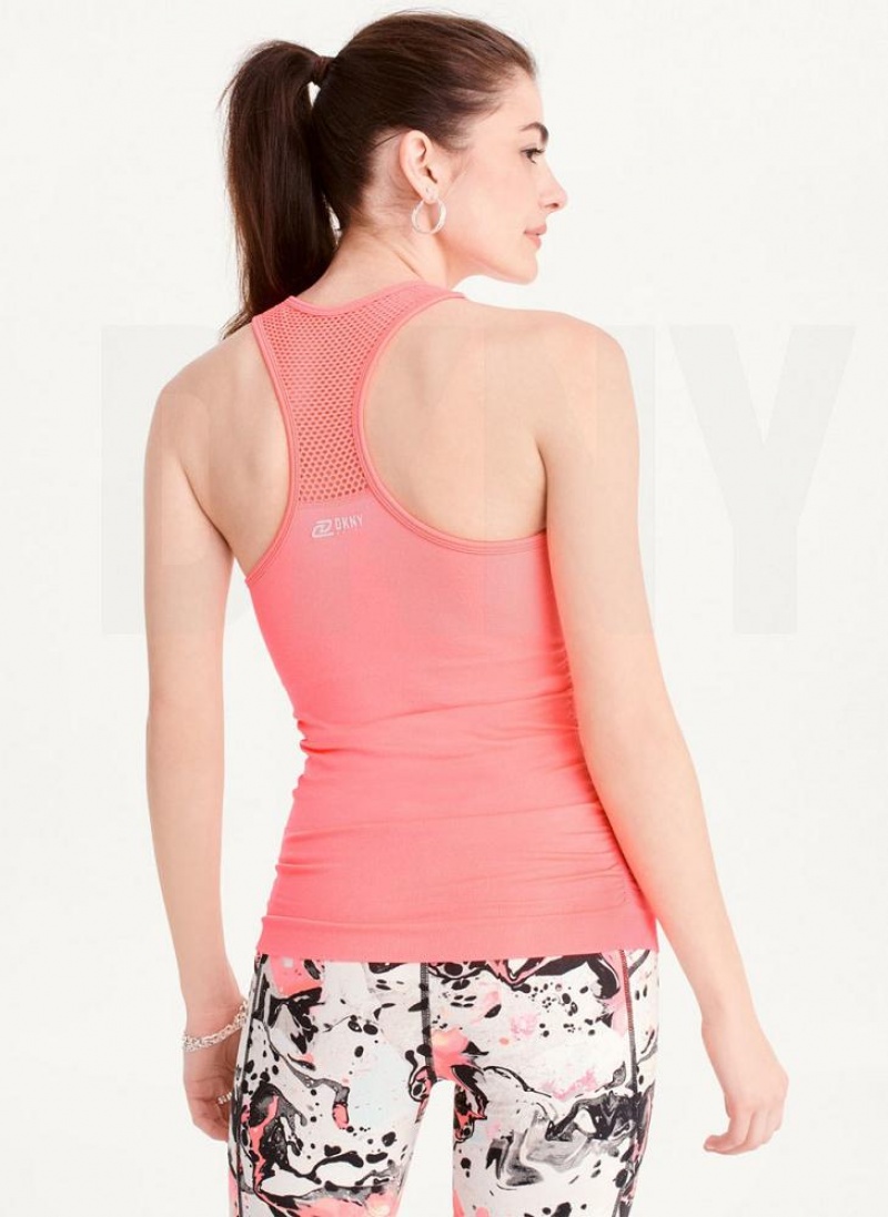 Pink DKNY Seamless Racerback Ruched Women's Tank Tops | USA-D0452