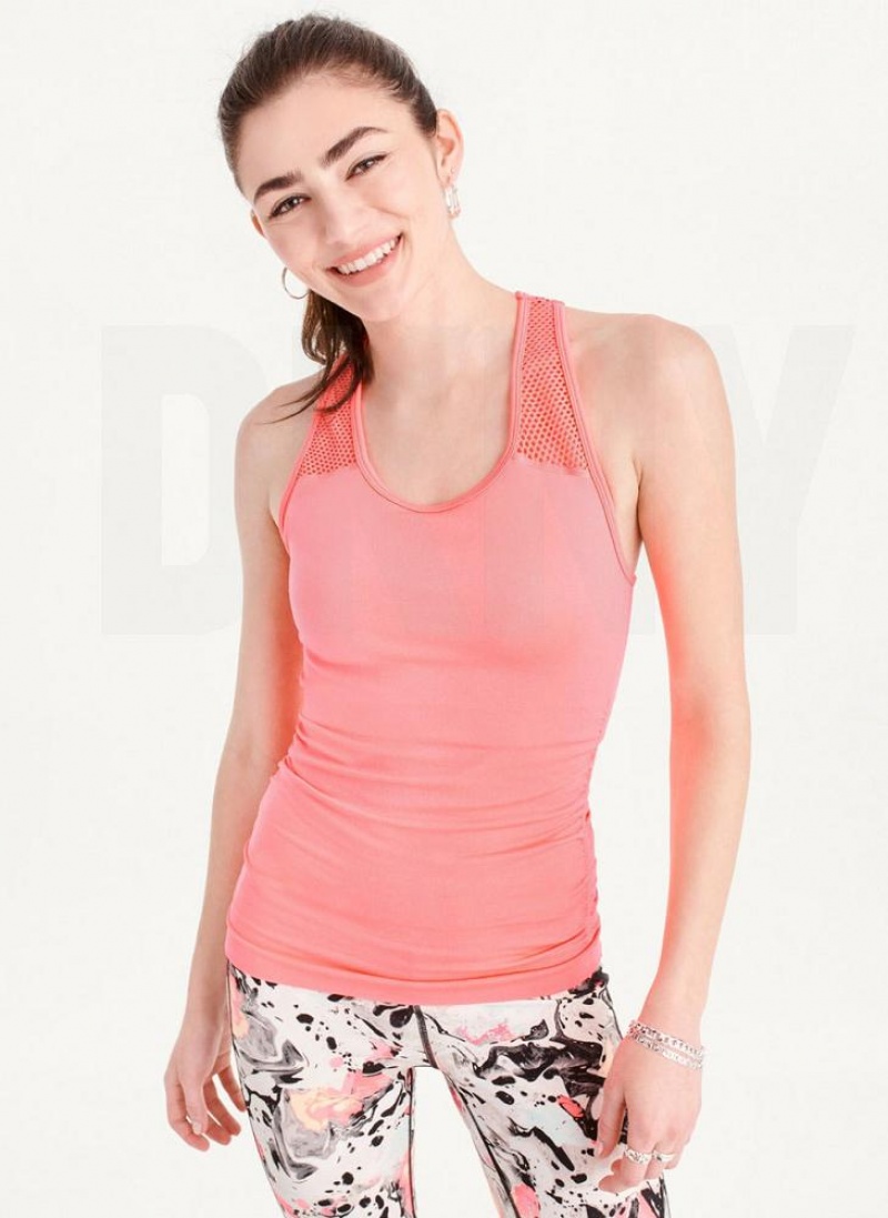 Pink DKNY Seamless Racerback Ruched Women's Tank Tops | USA-D0452