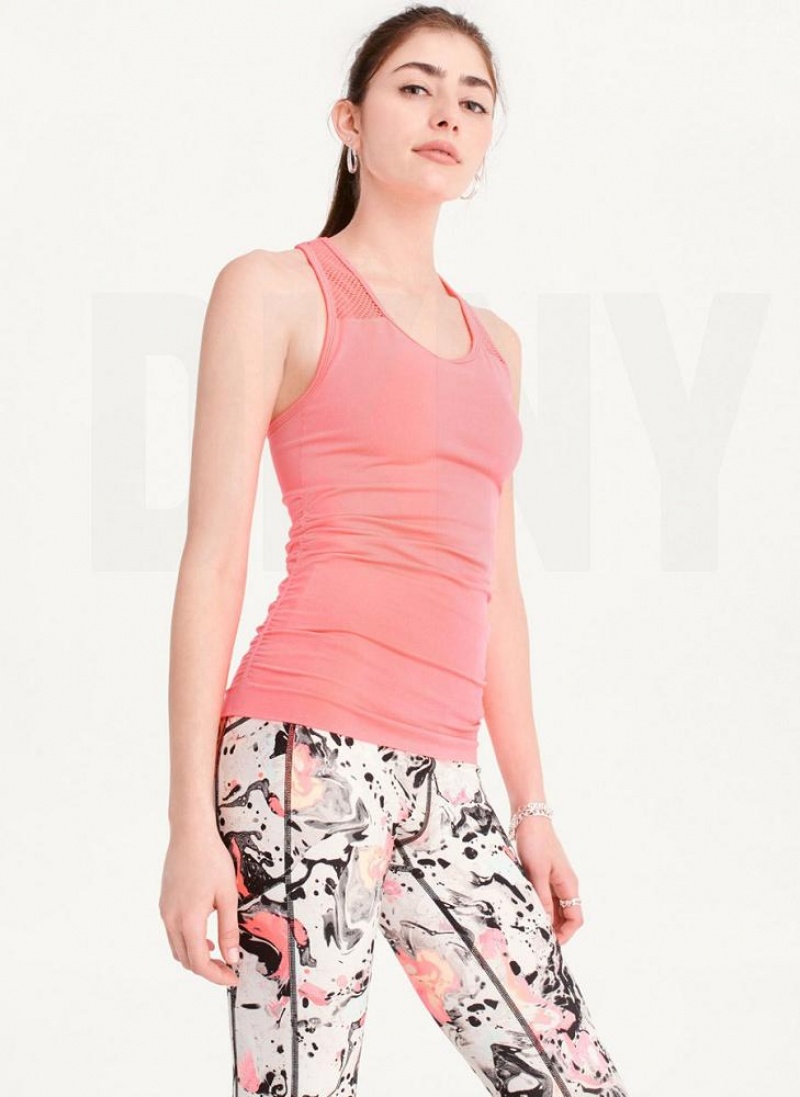 Pink DKNY Seamless Racerback Ruched Women\'s Tank Tops | USA-D0452