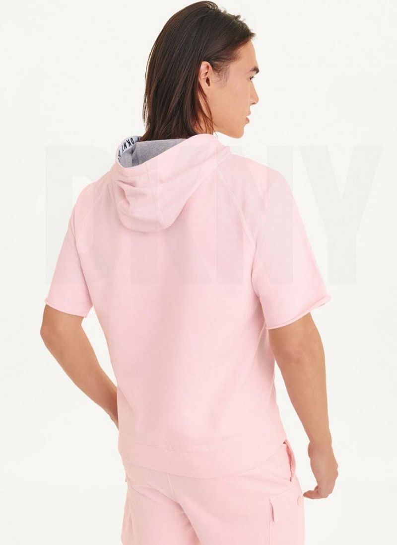 Pink DKNY Short Sleeve Pigment Dye Men's Hoodies | USA-D1218
