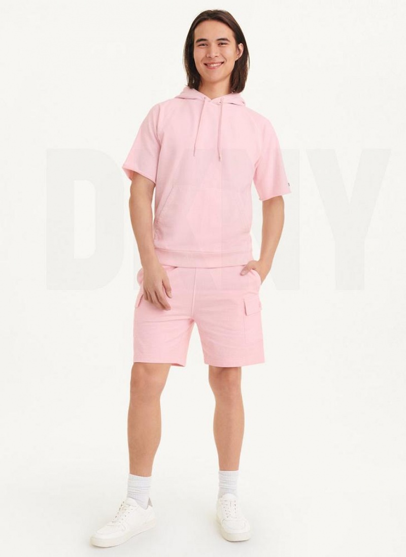 Pink DKNY Short Sleeve Pigment Dye Men's Hoodies | USA-D1218