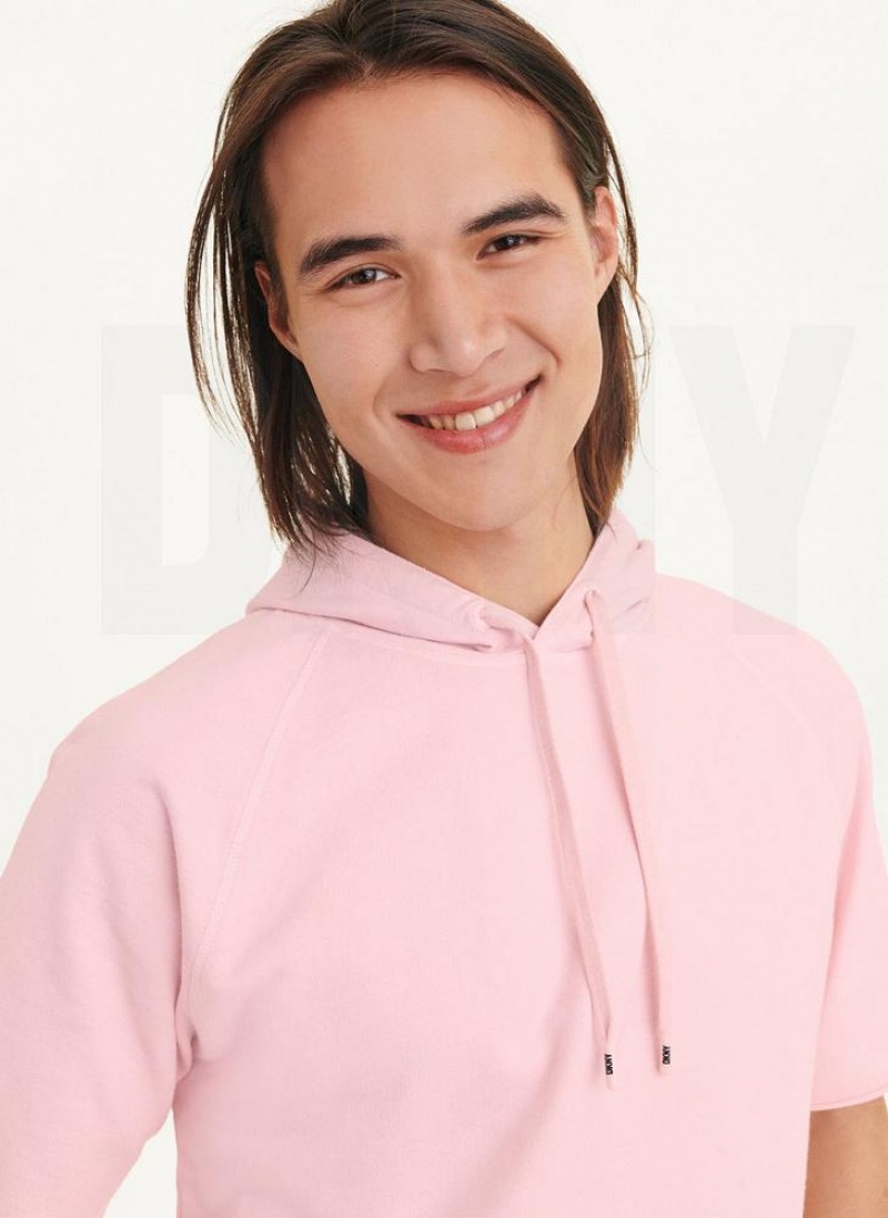 Pink DKNY Short Sleeve Pigment Dye Men's Hoodies | USA-D1218