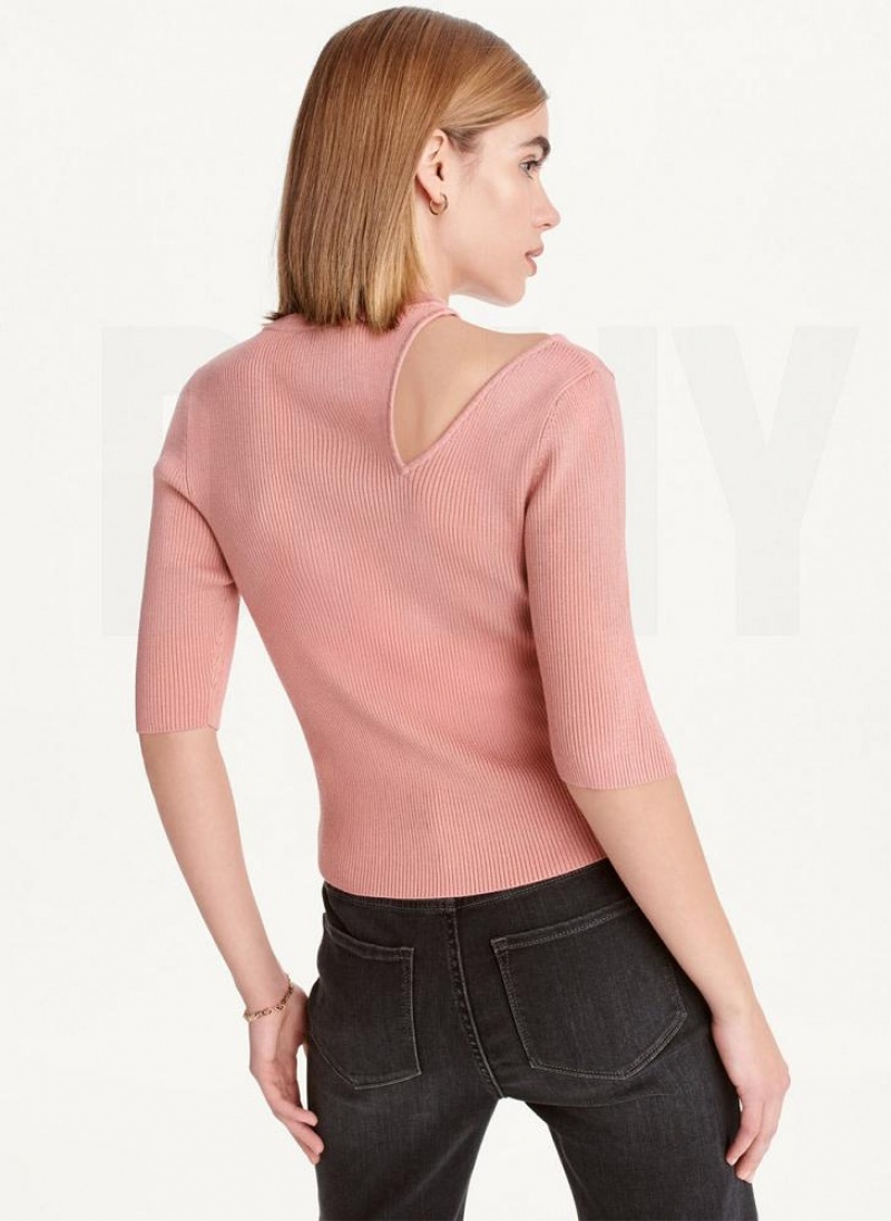 Pink DKNY Short Sleeve Shoulder Cut Out Women's Sweaters | USA-D1082