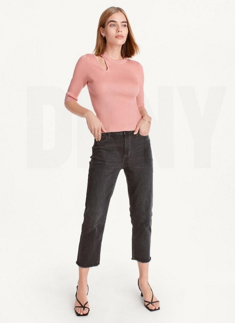 Pink DKNY Short Sleeve Shoulder Cut Out Women's Sweaters | USA-D1082