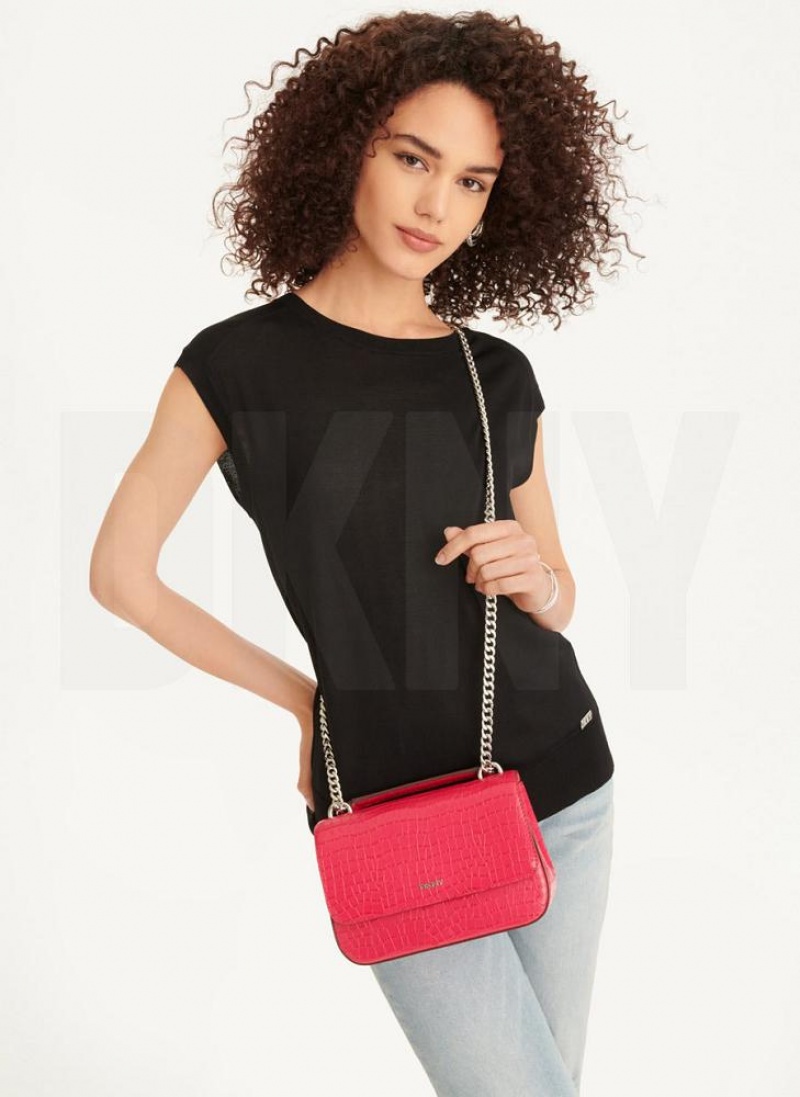 Pink DKNY Sina Croco Flap Bags Shoulder Bags | USA-D0401