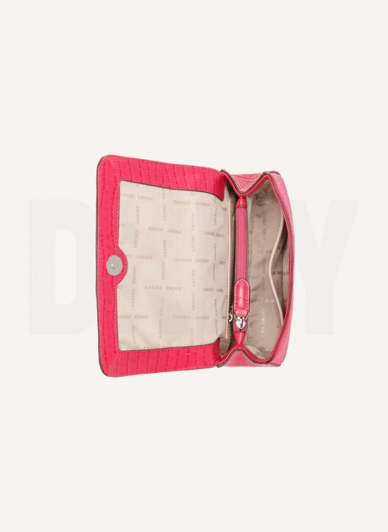 Pink DKNY Sina Croco Flap Bags Shoulder Bags | USA-D0401