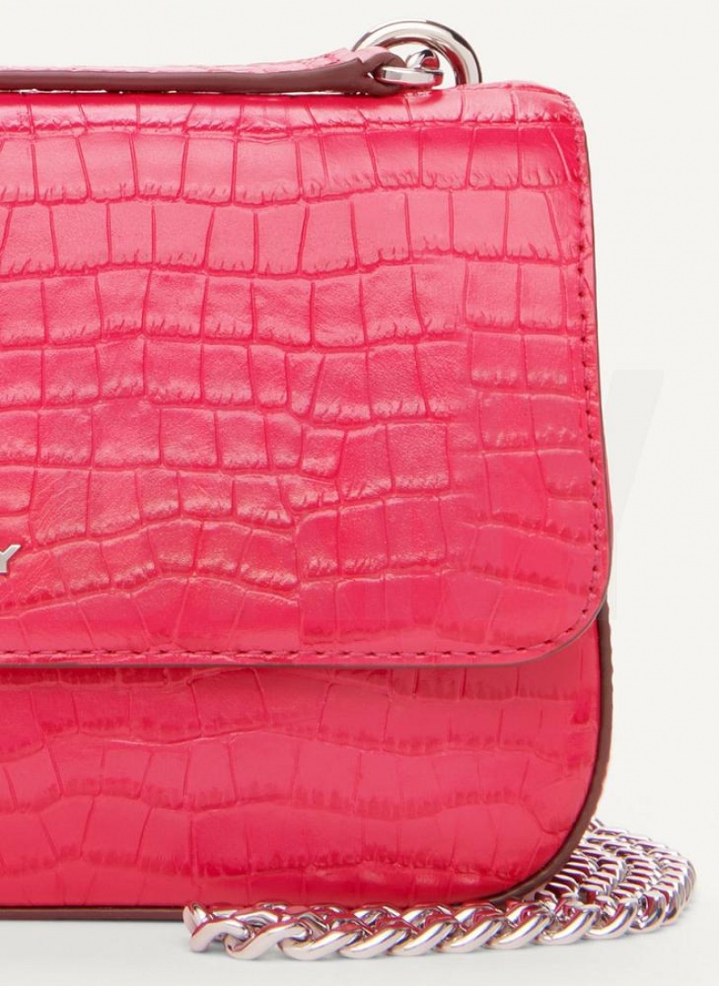 Pink DKNY Sina Croco Flap Bags Shoulder Bags | USA-D0401