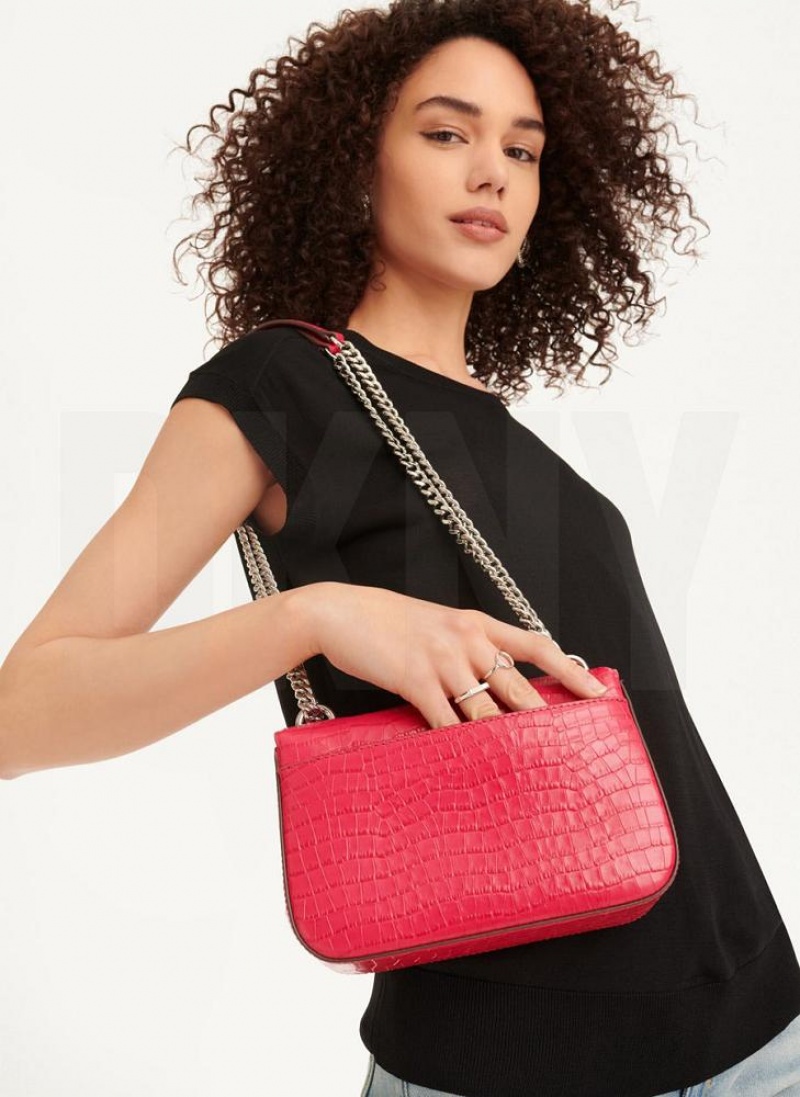 Pink DKNY Sina Croco Flap Bags Shoulder Bags | USA-D0401
