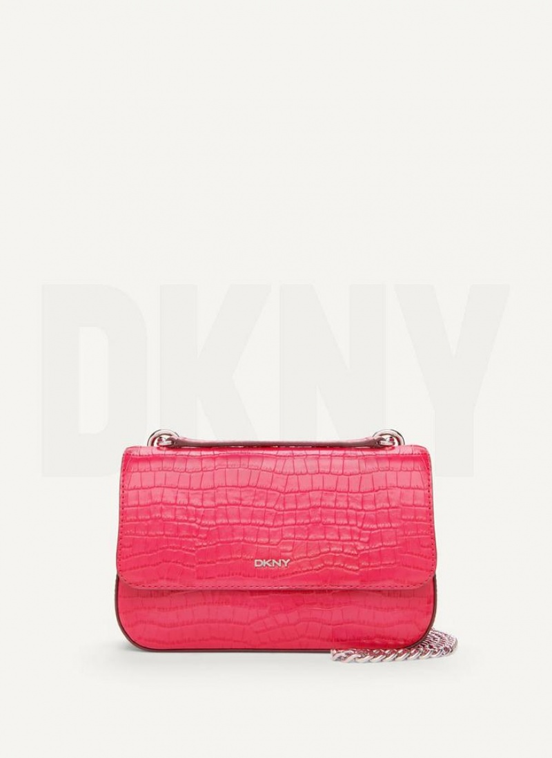 Pink DKNY Sina Croco Flap Bags Shoulder Bags | USA-D0401