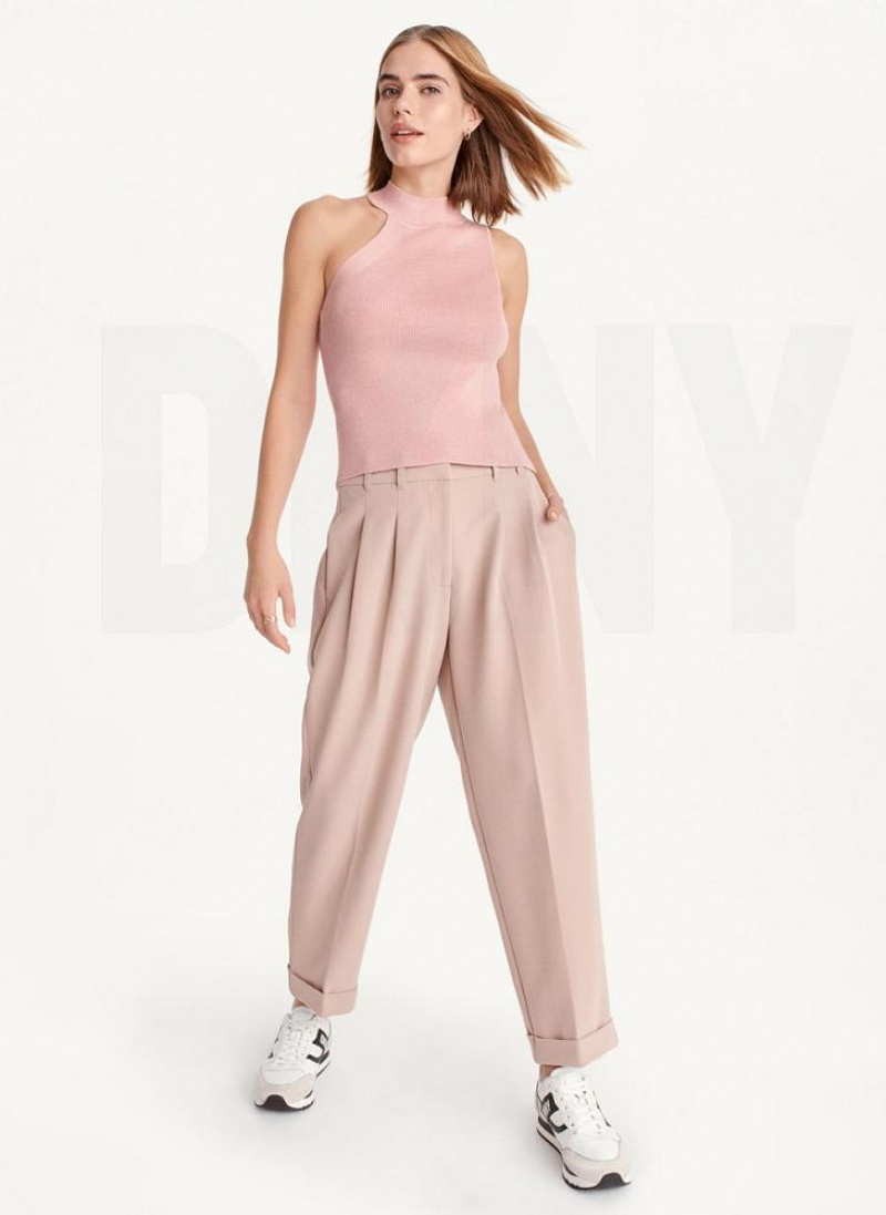 Pink DKNY Sleeveless Mock Neck Women's Sweaters | USA-D0667