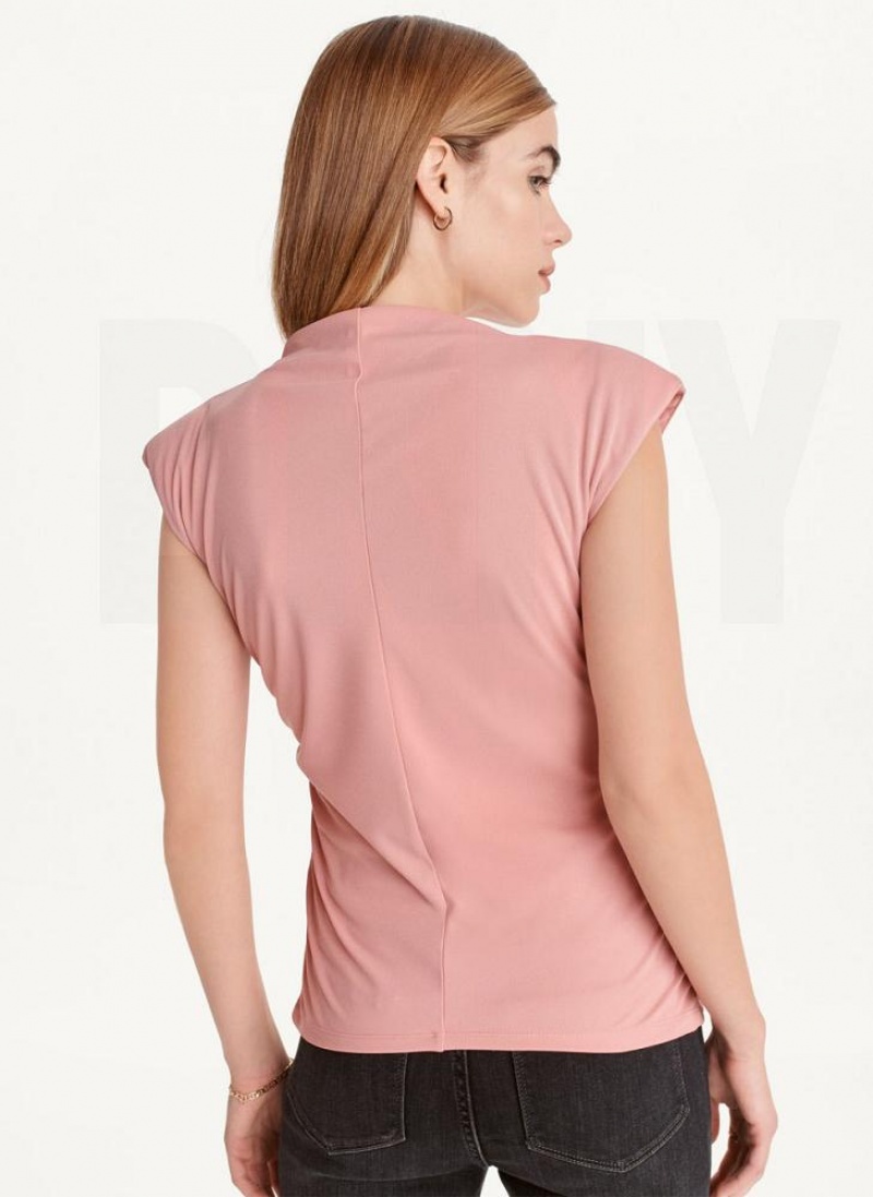 Pink DKNY Sleeveless Side Ruch Women's Tank Tops | USA-D0699
