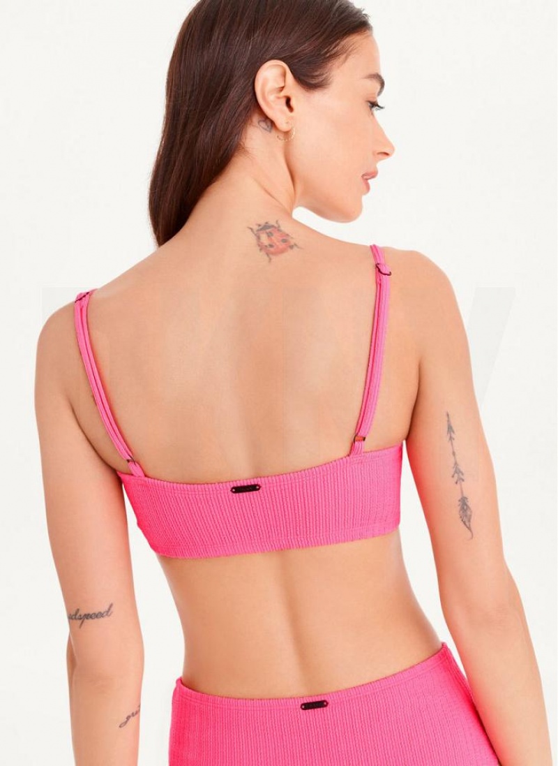 Pink DKNY Straight Neck Women's Bikini Top | USA-D1582