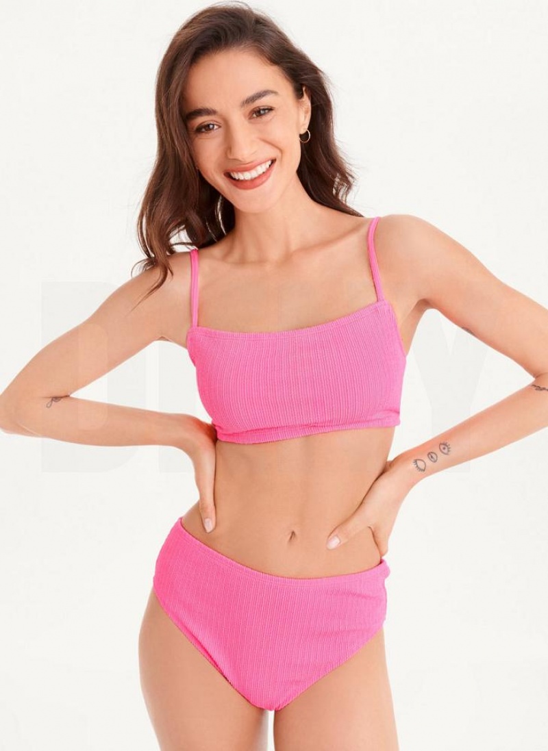 Pink DKNY Straight Neck Women's Bikini Top | USA-D1582