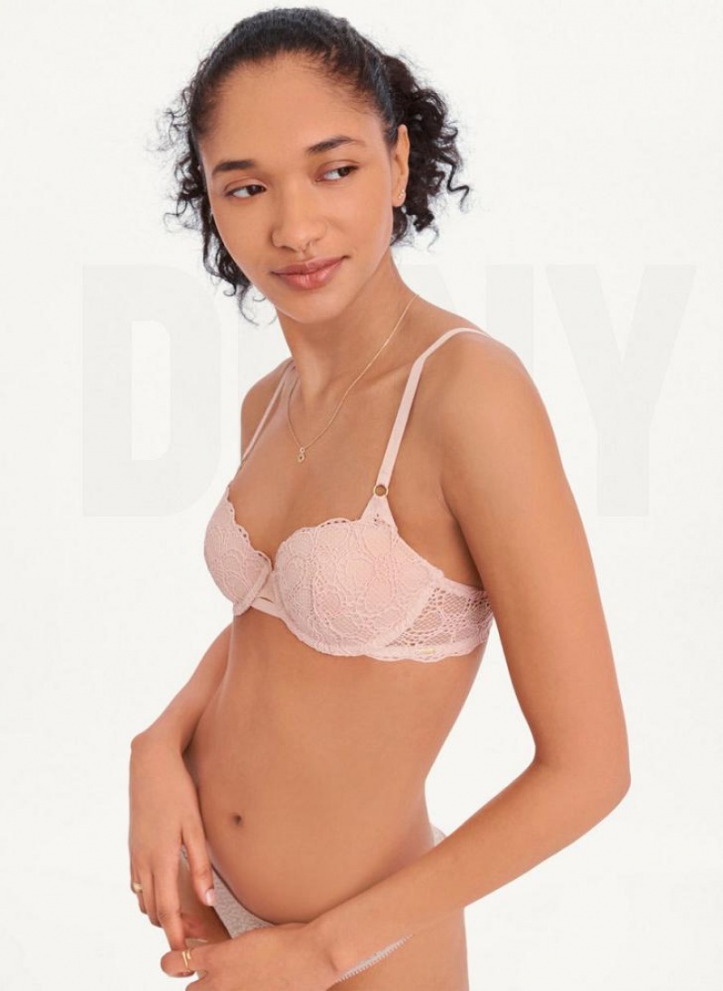 Pink DKNY Superior Lace Balconette Women's Bras | USA-D0155