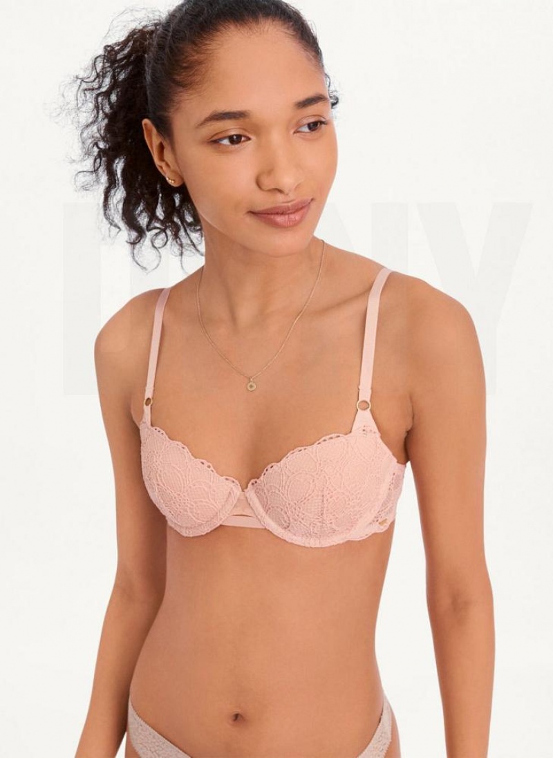 Pink DKNY Superior Lace Balconette Women\'s Bras | USA-D0155
