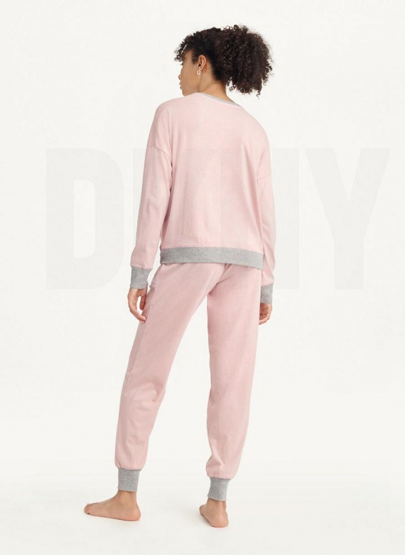 Pink DKNY Top And Jogger Sleep Set Women's Pajamas | USA-D0777