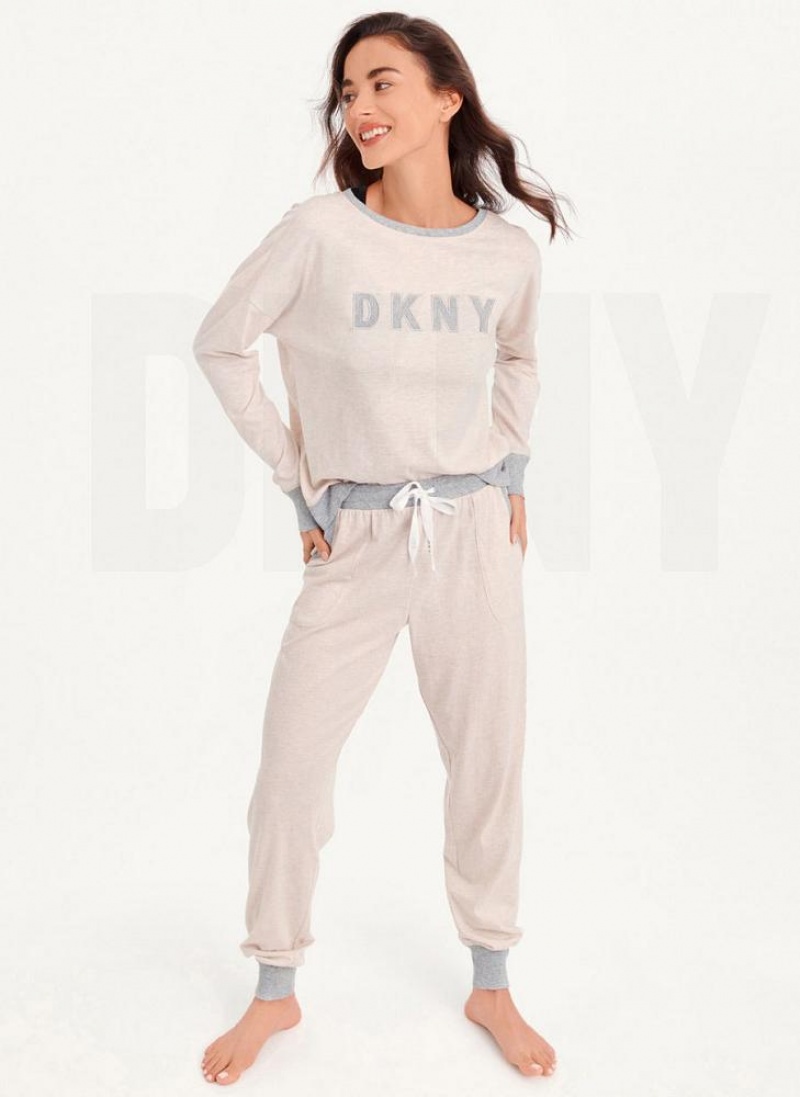 Pink DKNY Top And Jogger Sleep Set Women's Pajamas | USA-D0777