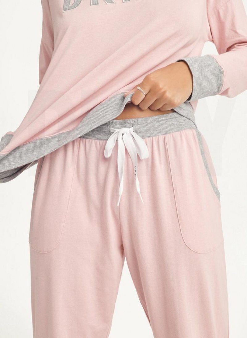 Pink DKNY Top And Jogger Sleep Set Women's Pajamas | USA-D0777