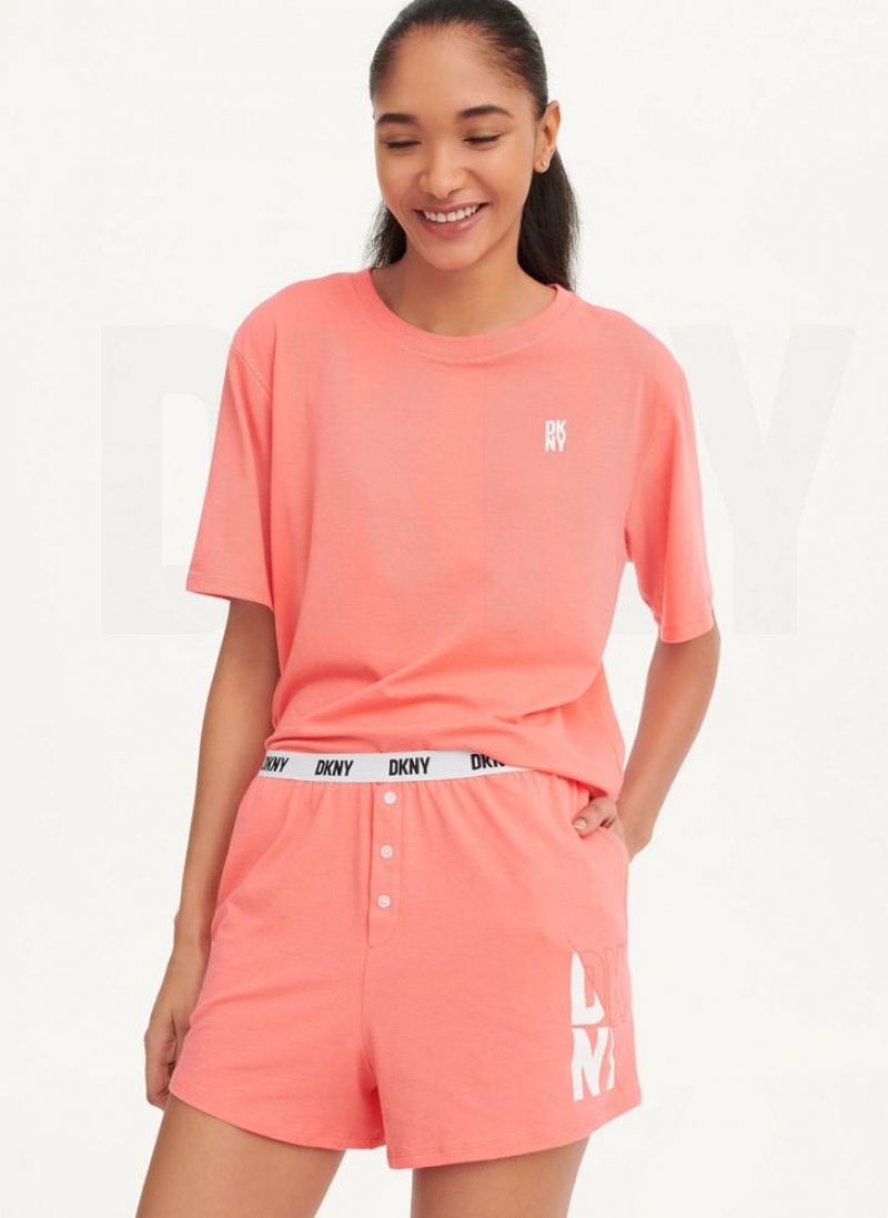 Pink DKNY Top & Boxer Sleep Set Women\'s Pajamas | USA-D0289
