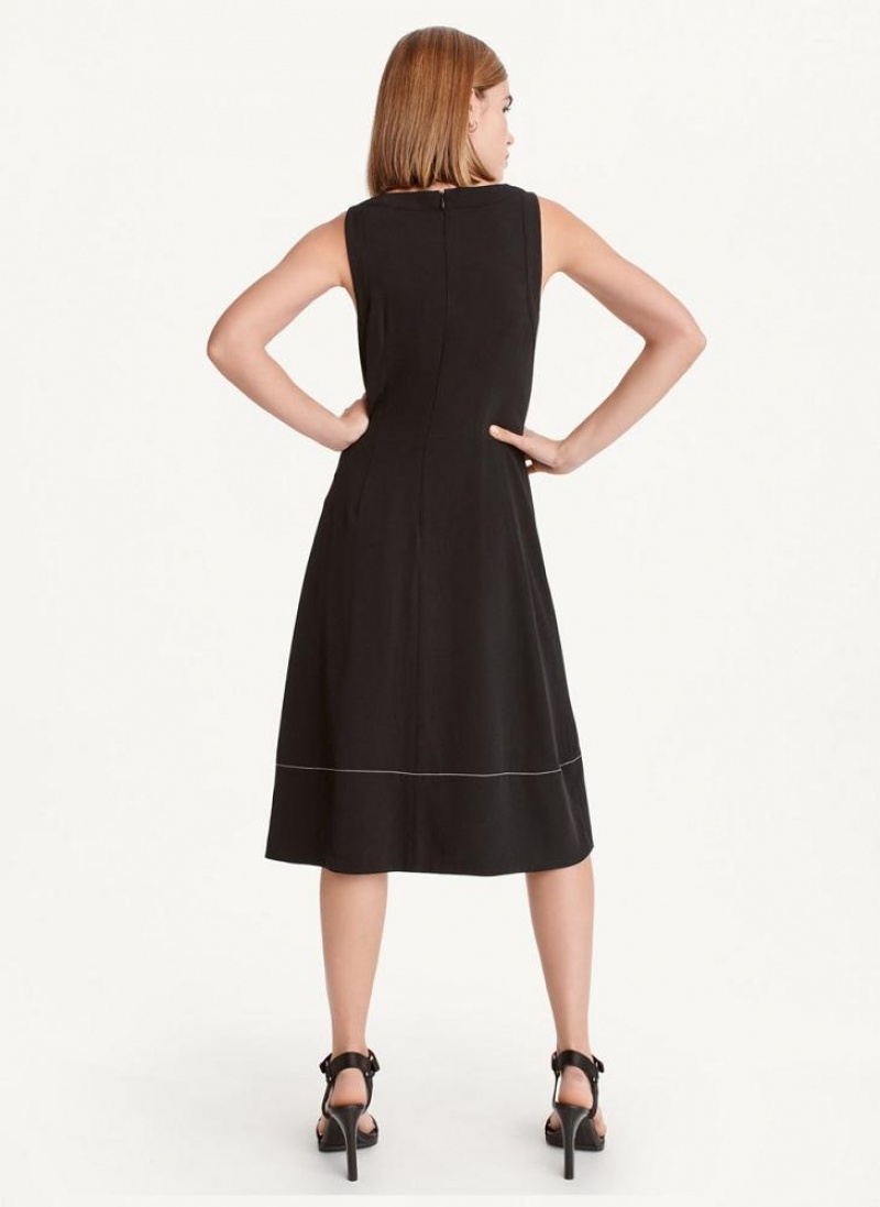 Purple DKNY Crewneck Printed Mix Pleated Midi Women's Dresses | USA-D1580