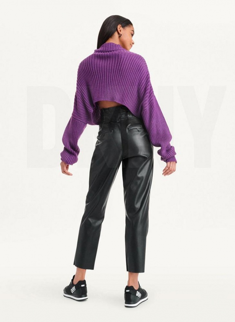 Purple DKNY Cropped Turtleneck Women's Sweaters | USA-D0445