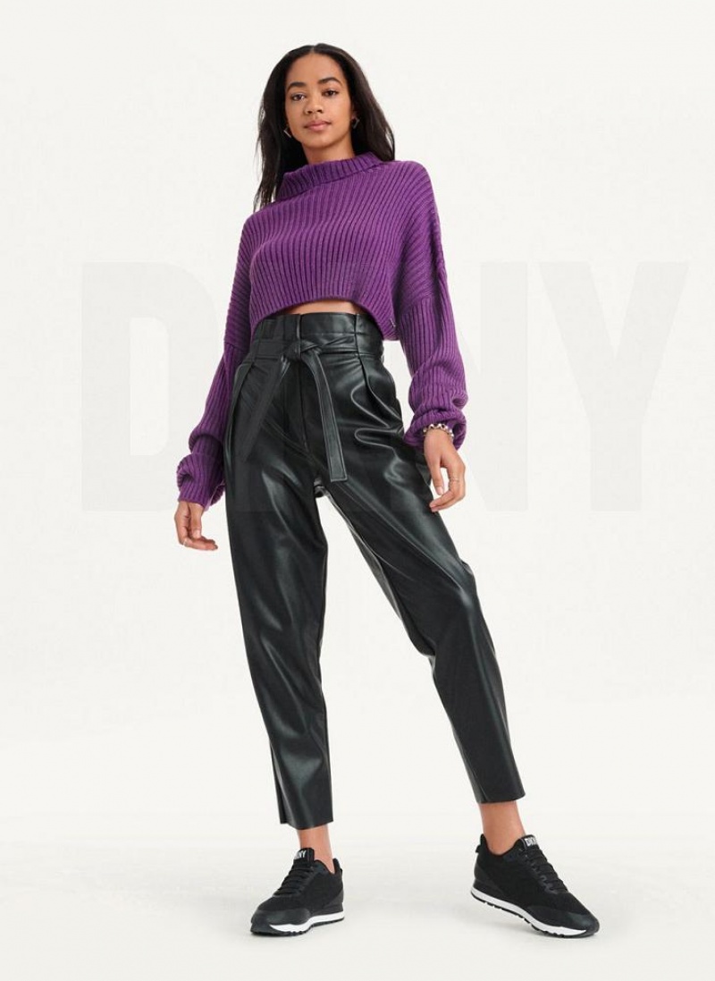 Purple DKNY Cropped Turtleneck Women's Sweaters | USA-D0445