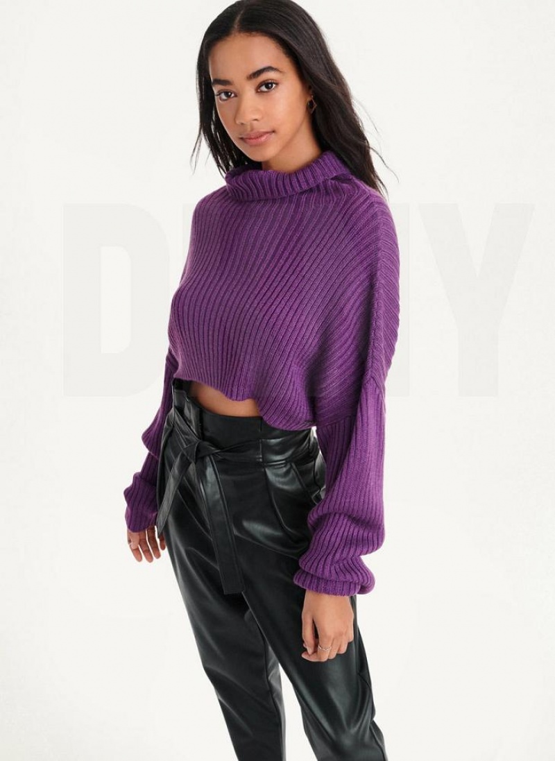 Purple DKNY Cropped Turtleneck Women's Sweaters | USA-D0445