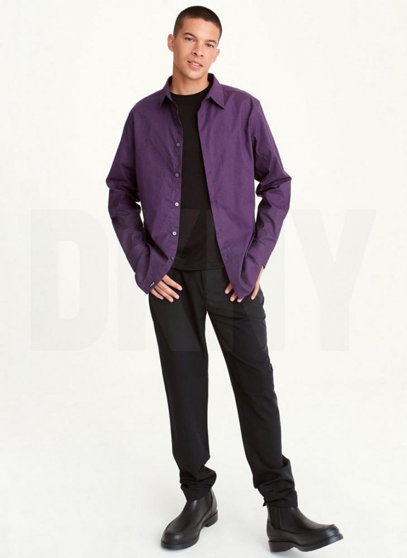 Purple DKNY Long Sleeve Button Down Men's Shirts | USA-D0818