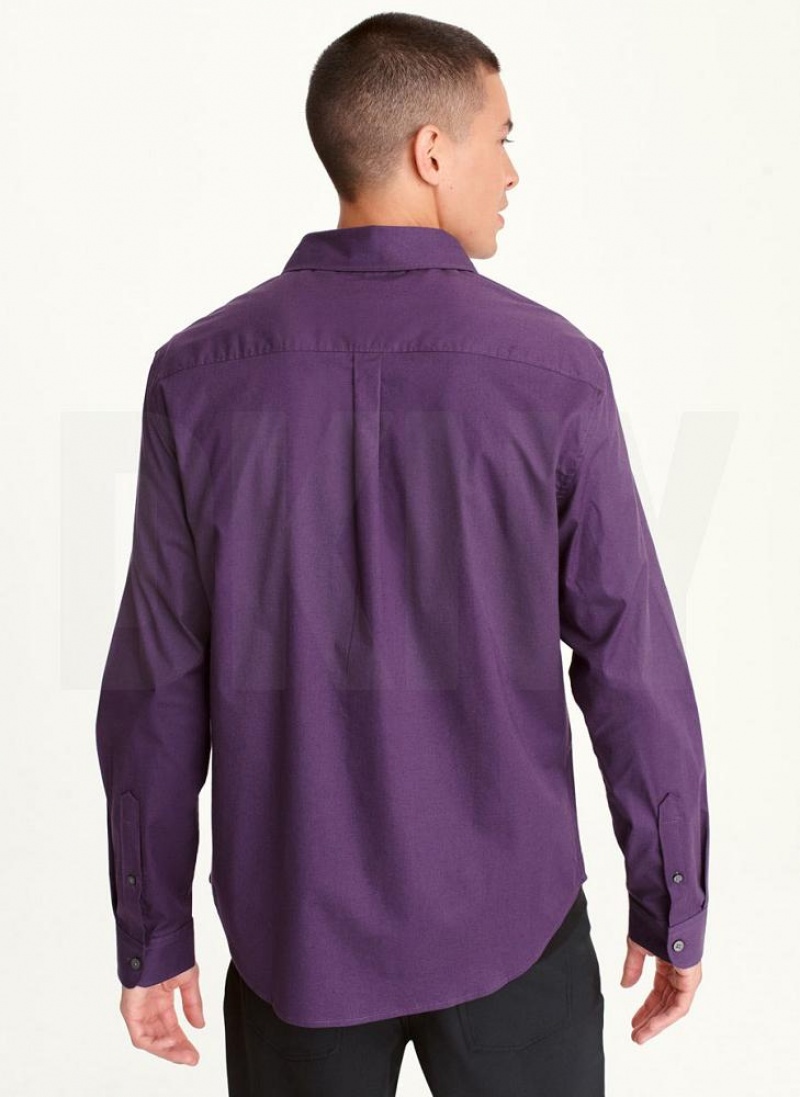 Purple DKNY Long Sleeve Button Down Men's Shirts | USA-D0818