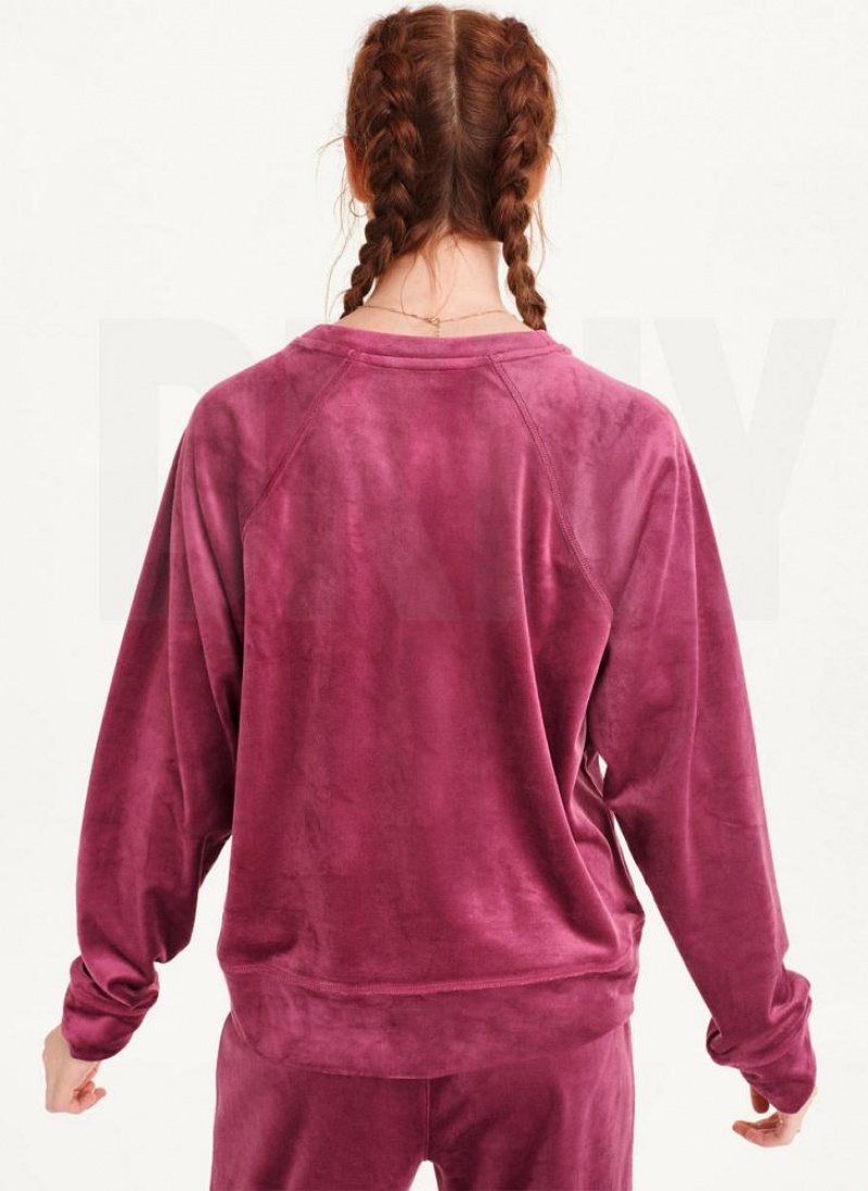 Purple DKNY Platinum Velour Pullover Women's Sweatshirts | USA-D1769
