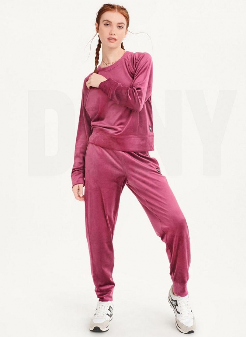 Purple DKNY Platinum Velour Pullover Women's Sweatshirts | USA-D1769