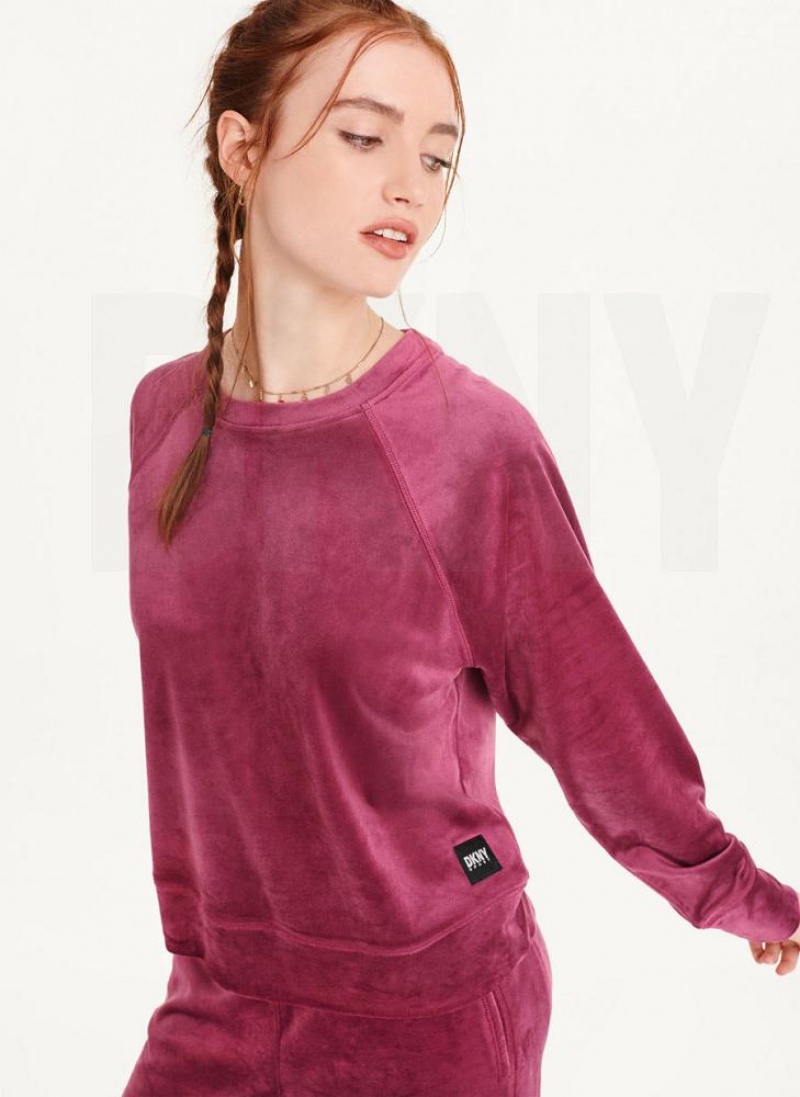 Purple DKNY Platinum Velour Pullover Women\'s Sweatshirts | USA-D1769