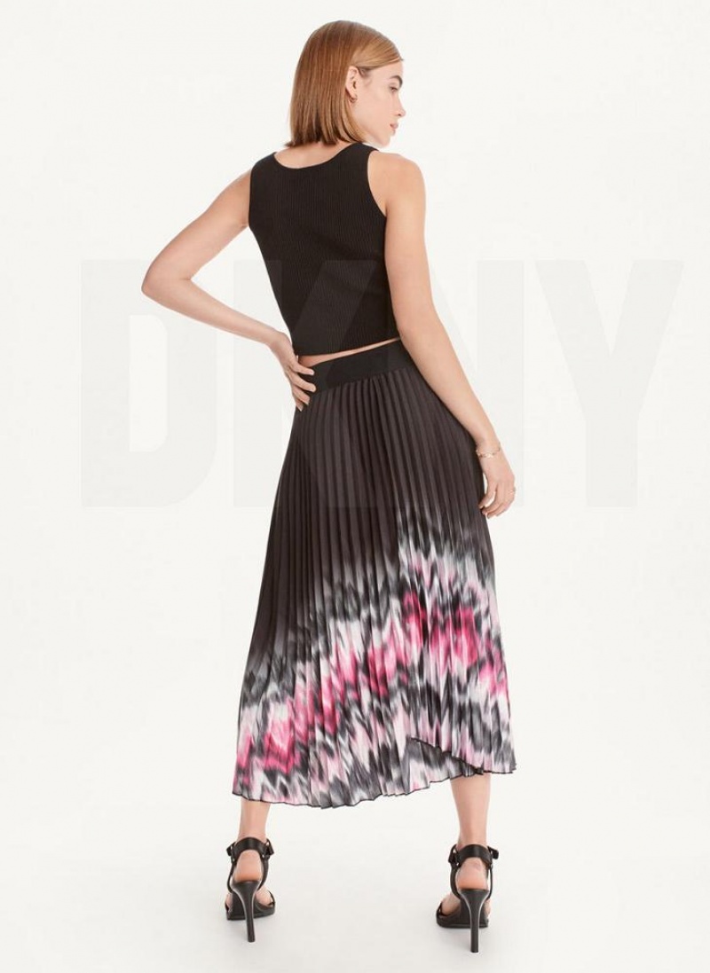 Purple DKNY Printed Pleated Midi Women's Skirts | USA-D1583