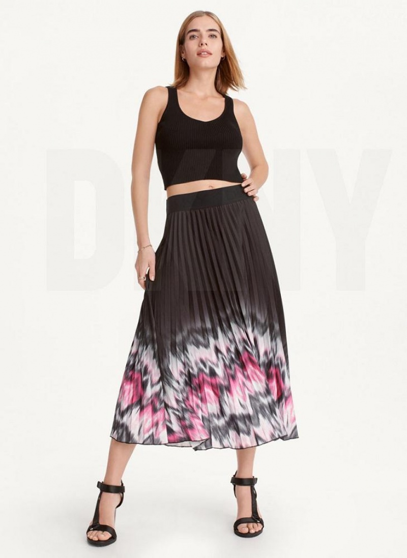 Purple DKNY Printed Pleated Midi Women's Skirts | USA-D1583