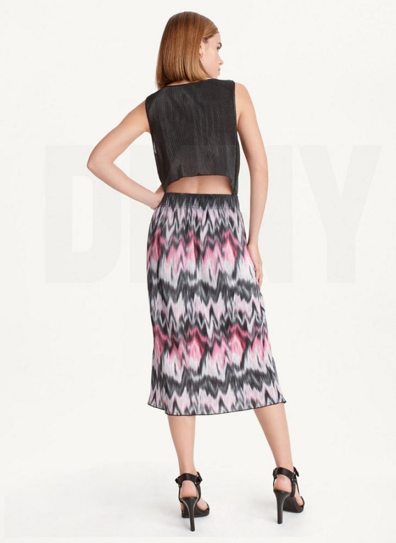 Purple DKNY Printed Pleated Women's Dresses | USA-D0510