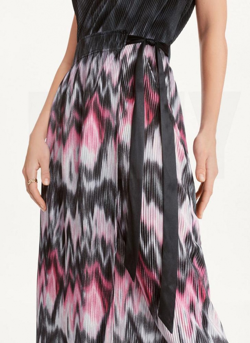 Purple DKNY Printed Pleated Women's Dresses | USA-D0510