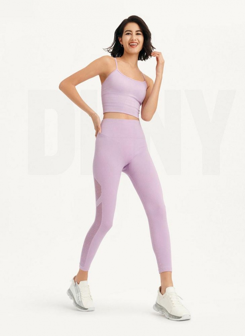 Purple DKNY Rib Knit High Waisted Seamless Women's Leggings | USA-D1619