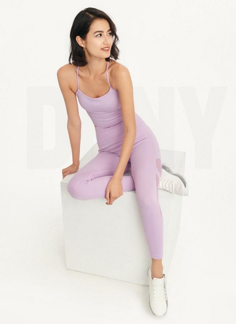 Purple DKNY Rib Knit High Waisted Seamless Women's Leggings | USA-D1619