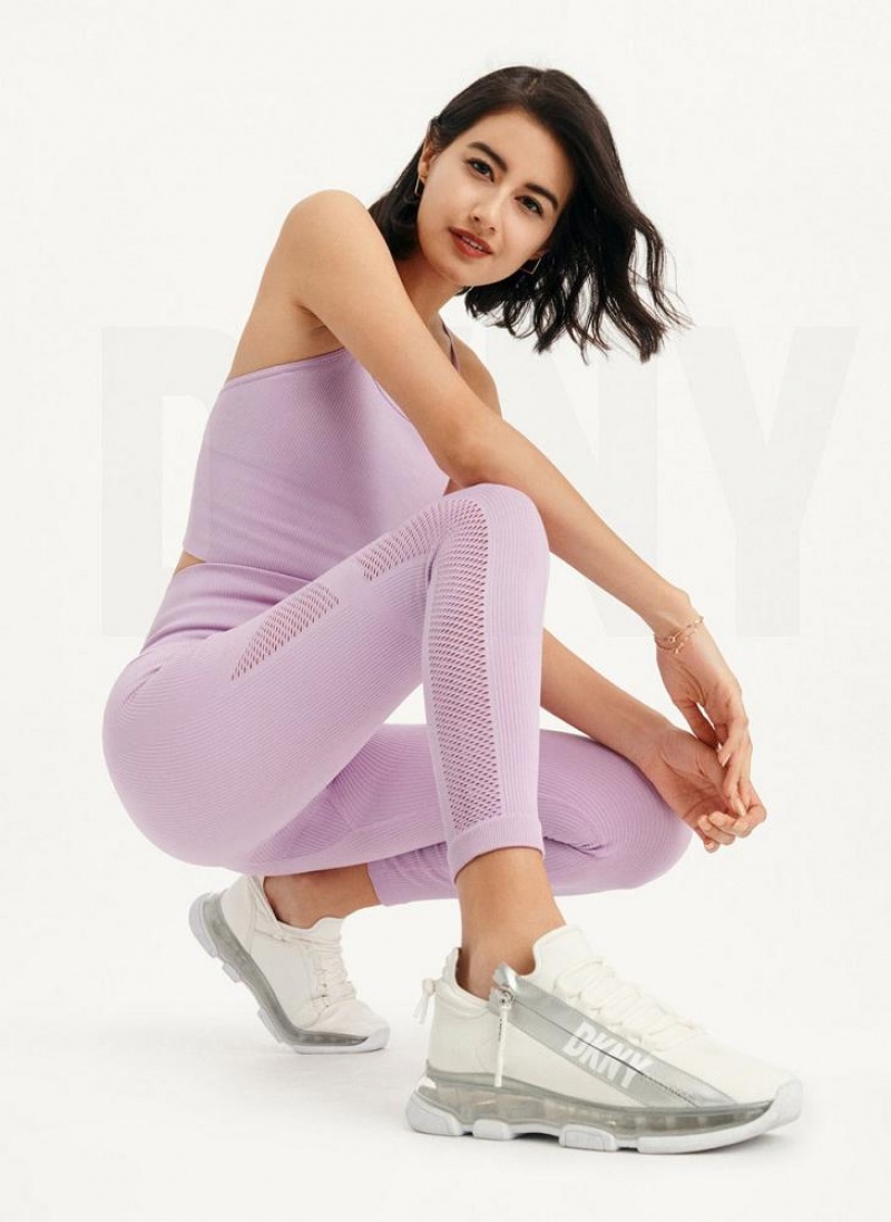 Purple DKNY Rib Knit High Waisted Seamless Women's Leggings | USA-D1619