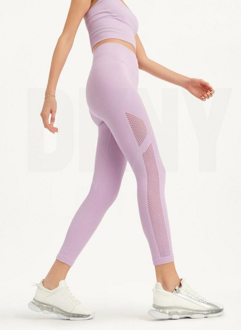 Purple DKNY Rib Knit High Waisted Seamless Women\'s Leggings | USA-D1619